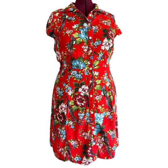 Womens Dress Size 16 Red Floral Tropical Vacation Resort Ready Packable - Picture 1 of 8
